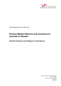 Product Market Reforms and Incentives to Innovate in Sweden