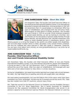JONI EARECKSON TADA - Short Bio 2016 JONI