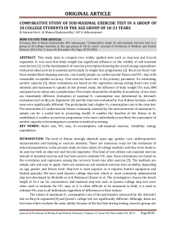 comparative study of sub-maximal exercise test in a group of 20