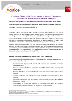 Exchange Offer for SFR Group Shares to Simplify Ownership
