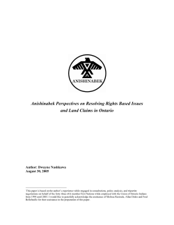 Anishinabek Perspectives on Resolving Rights Based Issues and