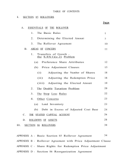 TABLE OF CONTENTS I. SECTION 85 ROLLOVERS A