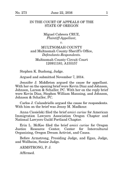 No. 273 June 22, 2016 1 IN THE COURT OF APPEALS OF THE
