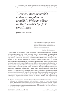 Plebeian offices in Machiavelli`s &ldquo;perfect