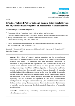 Effects of Selected Polysorbate and Sucrose Ester Emulsifiers on the