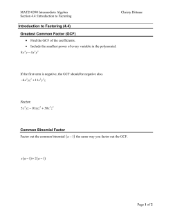 Introduction to Factoring (4.4) Greatest Common Factor (GCF) Factor
