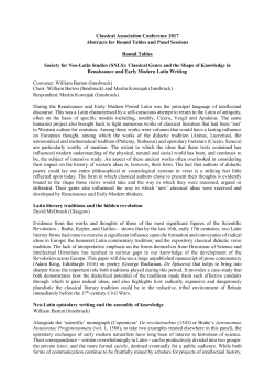 Classical Association Conference 2017 Abstracts for Round Tables