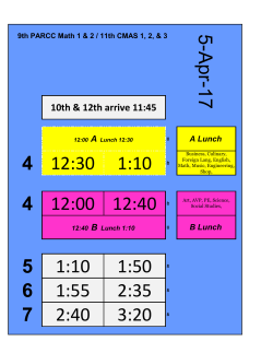 4 12:30 1:10 40 4 12:00 12:40 40 5 1:10 1:50 40 6 1:55 2:35 40 7 2