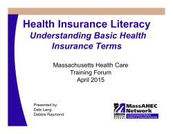 Health Insurance Literacy - Massachusetts Health Care Training