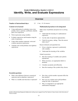 Identify, Write, and Evaluate Expressions