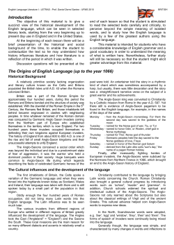 Introduction The Origins of English Language (up to the year 1066)