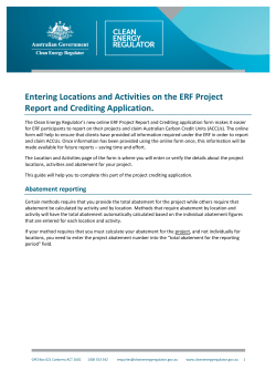 Entering Locations and Activities on the ERF Project Report and