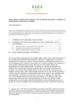 South African Common and Customary Law of Intestate Succession