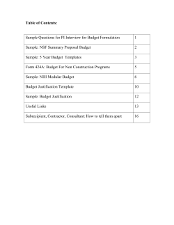 Table of Contents: Sample Questions for PI Interview for Budget
