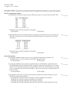 STA 2023 WEISS Ch apters 1, 2 3 4 Review MULTIPLE