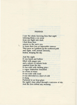 I saw the silent, knowing fires that night tottering blind, a cry away