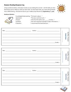Summer Reading Response Log Using a sentence starter, write