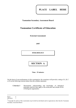 PLACE LABEL HERE Tasmanian Certificate of Education