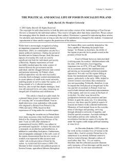 THE POLITICAL AND SOCIAL LIFE OF FOOD IN SOCIALIST POLAND