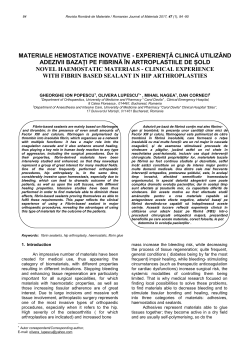 materiale hemostatice inovative - experiență clinică utiliz&acirc;nd