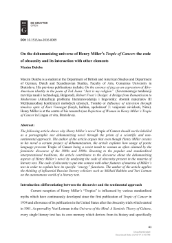 On the dehumanizing universe of Henry Miller`s Tropic of Cancer