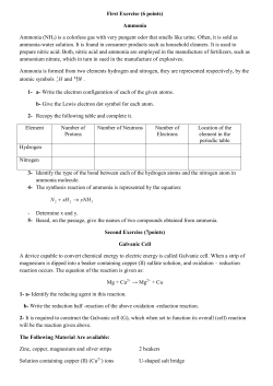 First Exercise (6 points) Ammonia Ammonia (NH3) is a