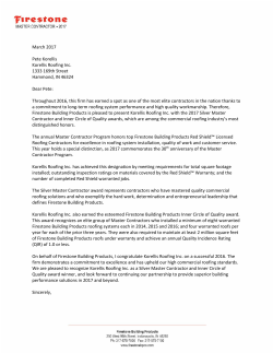 March 2017 Pete Korellis Korellis Roofing Inc. 1333 169th Street