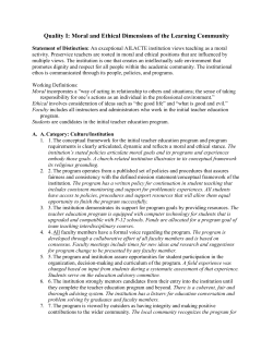 Quality I: Moral and Ethical Dimensions of the Learning Community