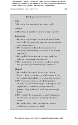 Box 6. Journal article checklist Title does the title summarize the
