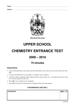 UPPER SCHOOL CHEMISTRY ENTRANCE TEST 2009