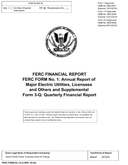 FERC FINANCIAL REPORT FERC FORM No. 1