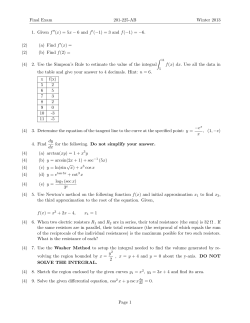 Final Exam 201-225-AB Winter 2013 1. Given f (x)=5x &minus; 6 and f (&minus;1