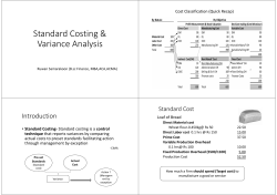 Cost Classification (Quick Recap) &bull; Standard Costing