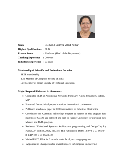 Name : Dr. (Mrs.) Supriya Milind Kelkar Highest Qualifications : Ph.D