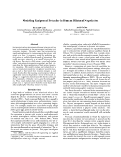 Modeling Reciprocal Behavior in Human Bilateral Negotiation