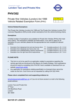 PHV Vehicle Related Exemption Form. Dec 2015