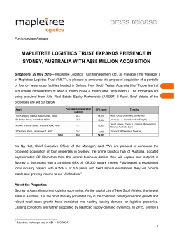 mapletree logistics trust expands presence in sydney, australia with
