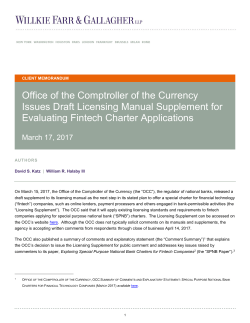 Office of the Comptroller of the Currency Issues Draft Licensing