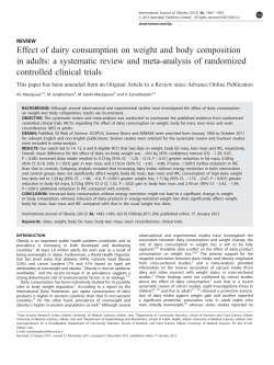 Effect of dairy consumption on weight and body