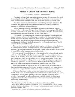 Models of Church and Mission: A Survey