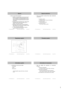 Speech Speech production Respiratory system Phonatory
