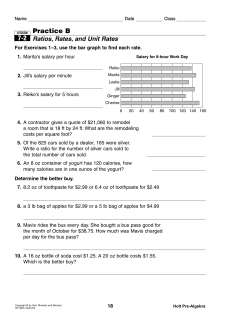 Practice B Ratios, Rates, and Unit Rates 7-2