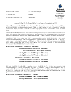 For Immediate Release TSX Venture Exchange 17 August, 2016