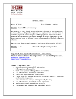 MTH 075 Elementary Algebra - Rowan College at Burlington County