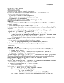 Immigration 1 CONSTITUTIONAL ISSUES Plenary power doctrine