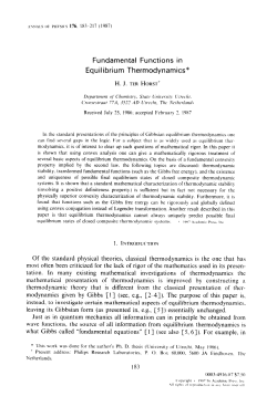 Fundamental Functions in Equilibrium Thermodynamics