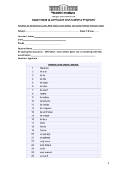Department of Curriculum and Academic Programs Westhill Institute