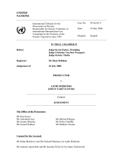 Judgement - International Criminal Tribunal for the former Yugoslavia