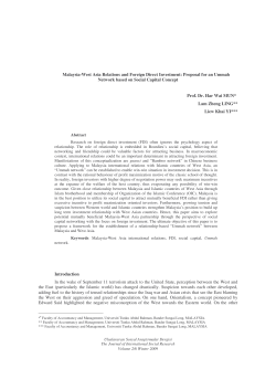 Malaysia-West Asia Relations and Foreign Direct Investment