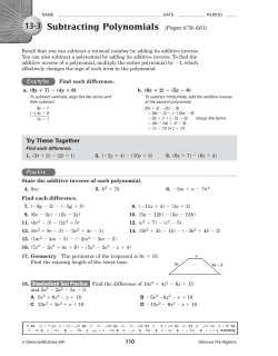 Subtracting Polynomials
